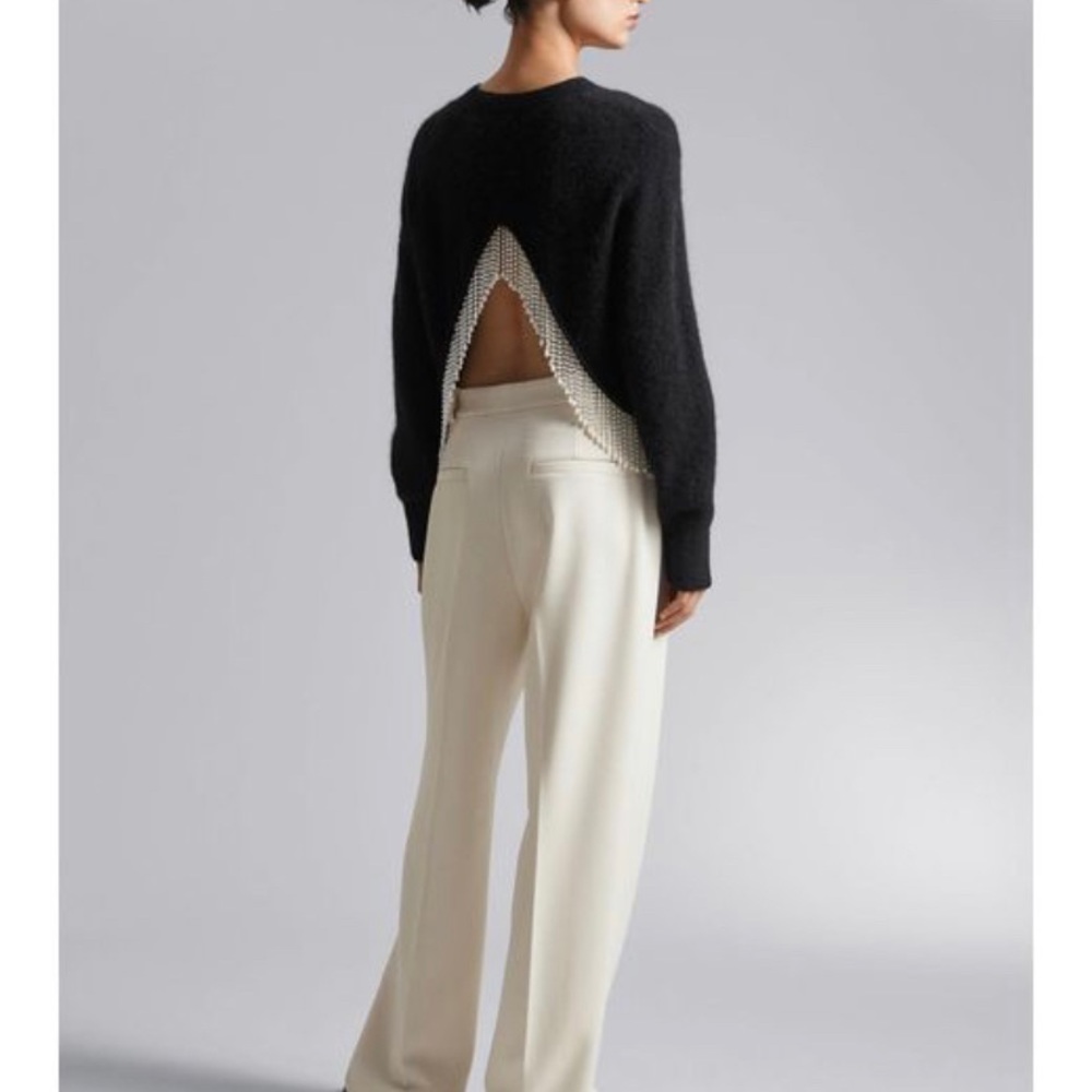 NWT & Other Stories Black Sweater with Pearl fringe